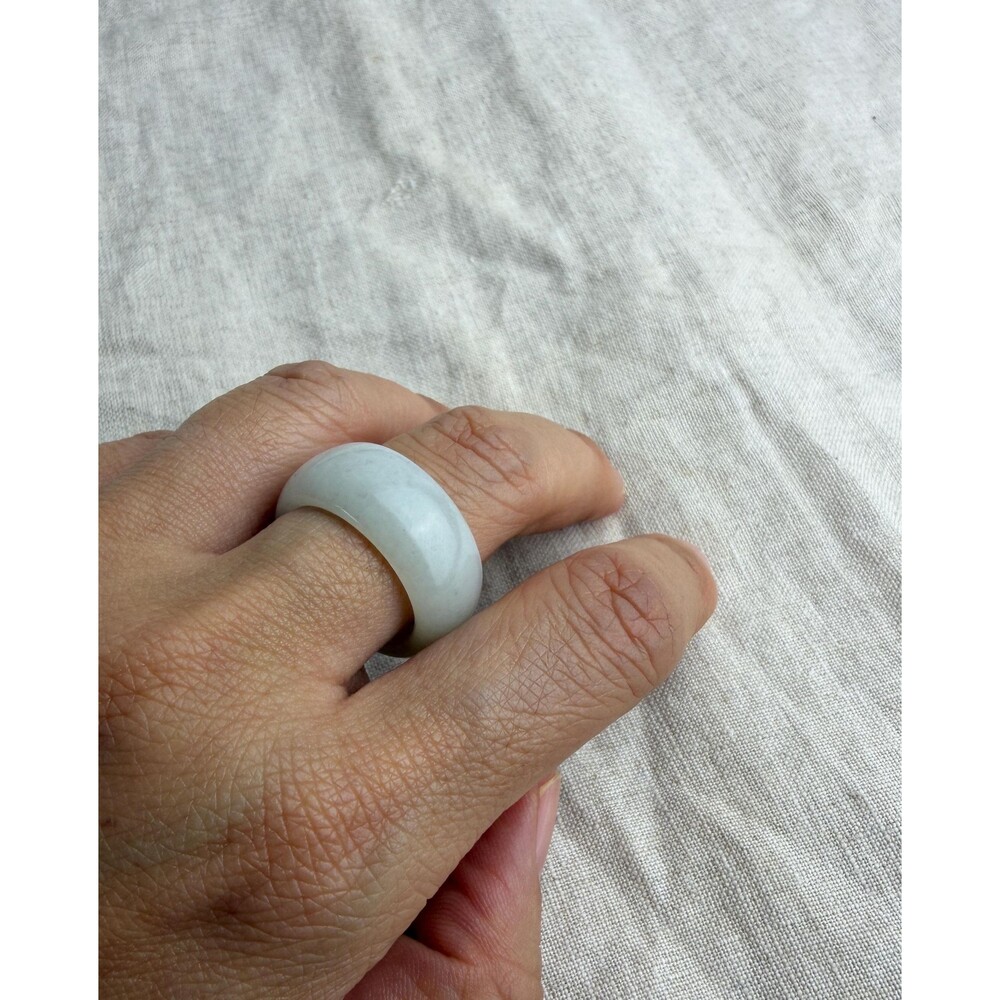 1 Natural icy Jade unique pattern band Ring US 8 Minimalist jewelry green /white - Picture 9 of 10